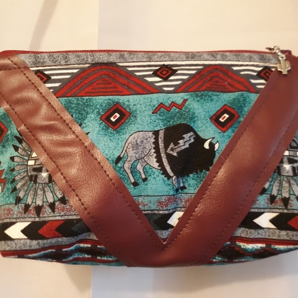 New Southwestern Buffalo Native Cowgirl Purse Teal Burgundy Mini Shoulder Bag